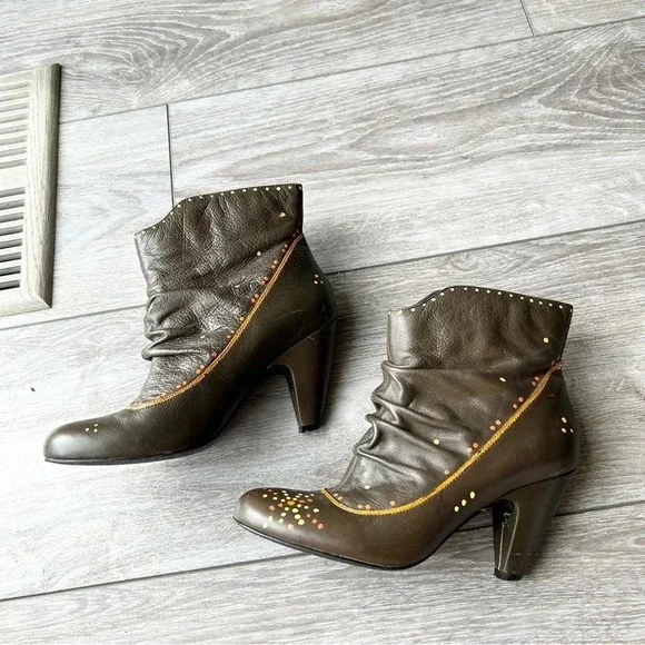 Roberto Vianni Brown Leather Printed Heeled Slouchy Ankle  Boots - Picture 5 of 15